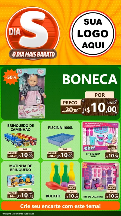 Modelo de Rede Social para Stories com o tema Dia S - O Dia Mais Barato para Brinquedos