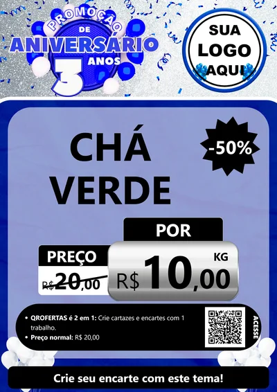 Modelo de Cartaz para Cartaz A4 Vertical com o tema Promoção de Aniversário - 3 Anos para Produtos Naturais
