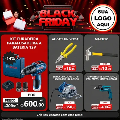 Modelo de Rede Social para Feed Facebook com o tema Black Friday para Maquinas e Ferramentas