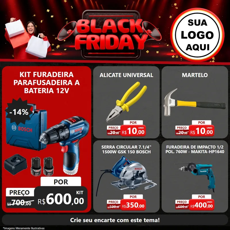 Modelo de Rede Social para Feed Facebook com o tema Black Friday para Maquinas e Ferramentas