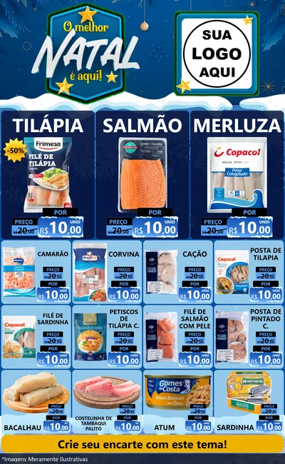 Modelo de Encarte para Encarte Grande com o tema O Melhor Natal É Aqui! para Peixaria