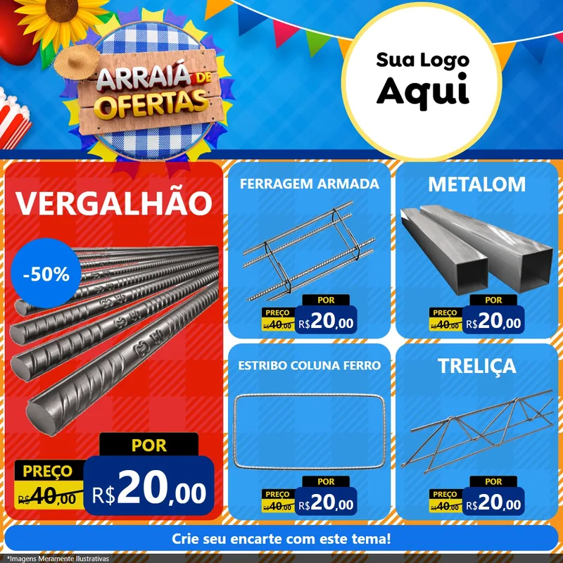 Modelo de Rede Social para Feed Facebook com o tema Arraiá de Ofertas para Ferragens