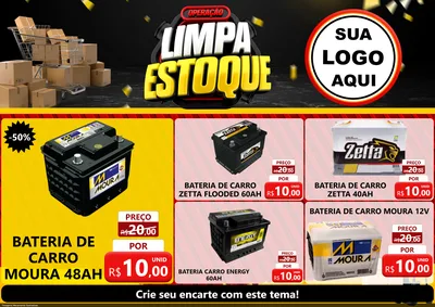 Modelo de Encarte para Encarte A4 Horizontal com o tema Operação Limpa Estoque para Baterias Elétricas