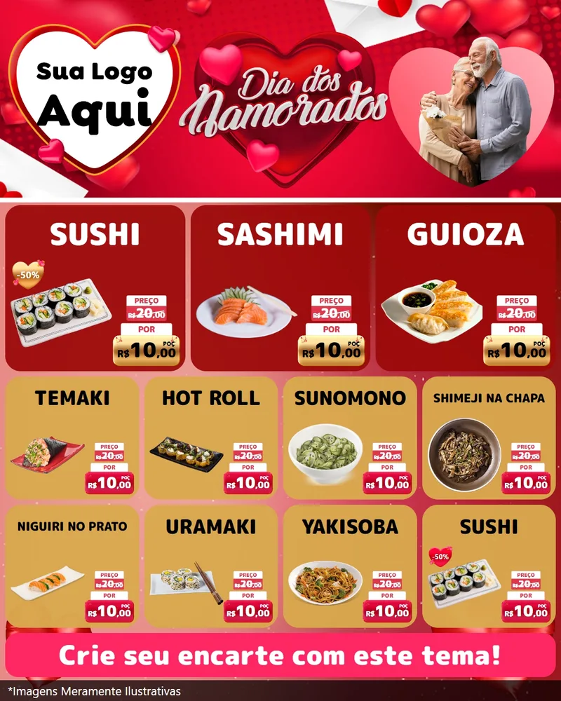 Modelo de Rede Social para Feed Instagram com o tema Dia Dos Namorados para Comida japonesa