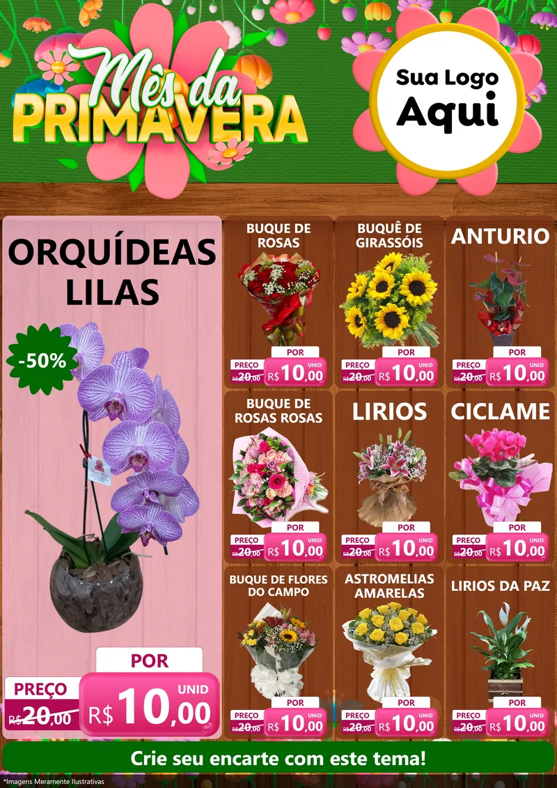 Modelo de Encarte para Encarte A4 Vertical com o tema Mês da Primavera para Floricultura e jardim