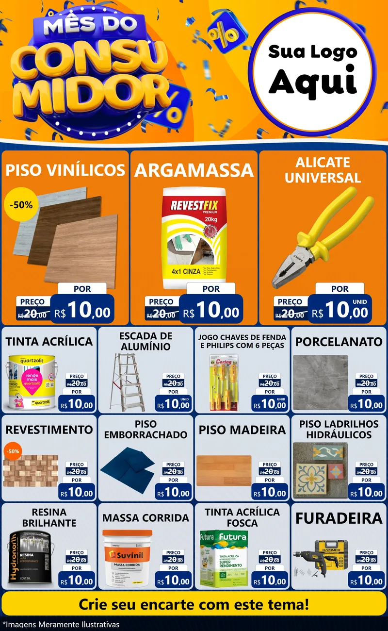 Modelo de Encarte para Encarte Grande com o tema Mês do Consumidor para Material para Construção