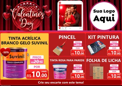 Modelo de Encarte para Encarte A4 Horizontal com o tema Valentine's Day para Tintas e Ferramentas