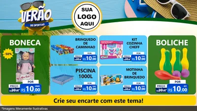 Modelo de TV para TV Horizontal com o tema Verão de Ofertas para Brinquedos