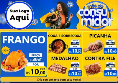 Modelo de Encarte para Encarte A4 Horizontal com o tema Mês do Consumidor para Assados