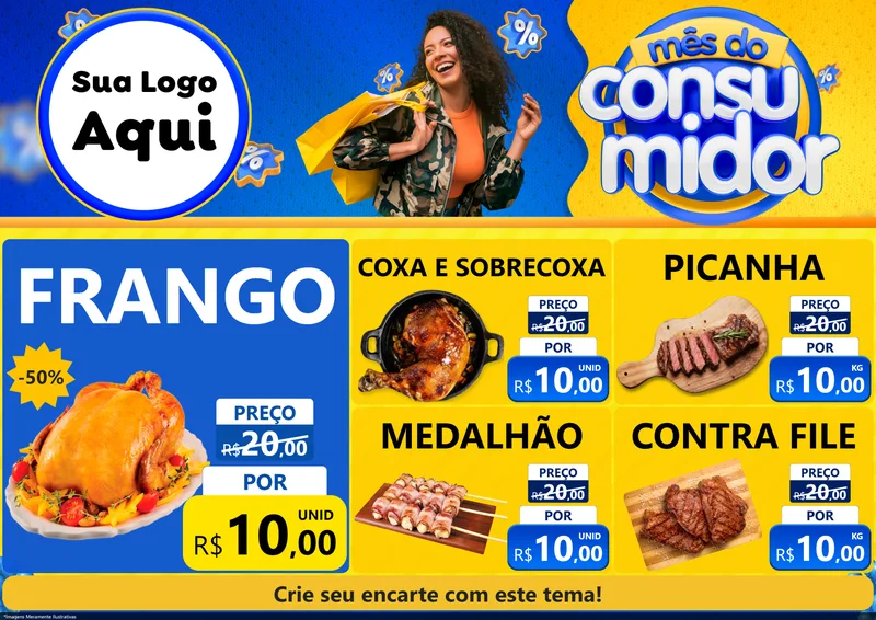 Modelo de Encarte para Encarte A4 Horizontal com o tema Mês do Consumidor para Assados