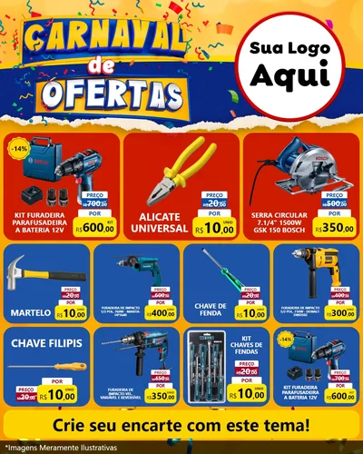 Modelo de Rede Social para Feed Instagram com o tema Carnaval de Ofertas para Maquinas e Ferramentas