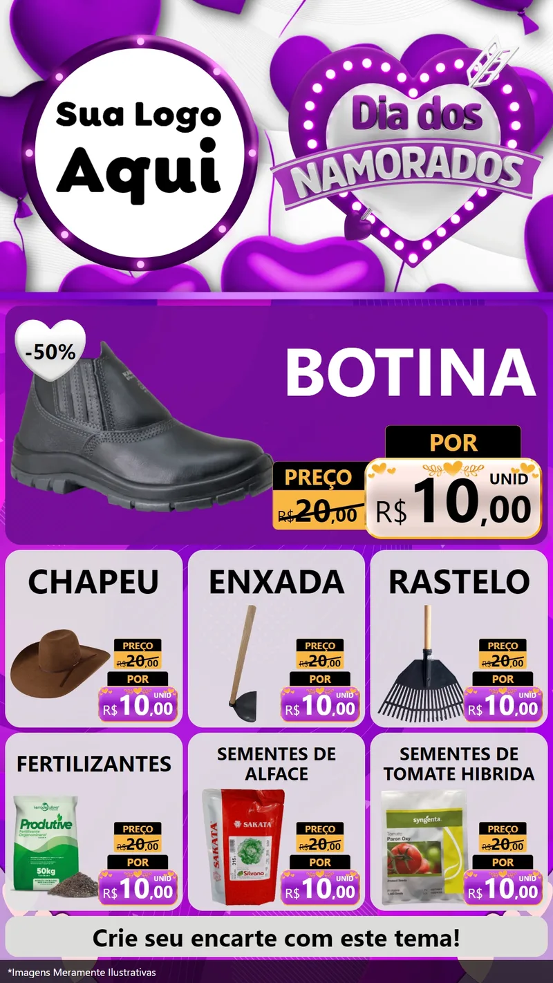 Modelo de Rede Social para Stories com o tema Dia dos Namorados para Agropecuária