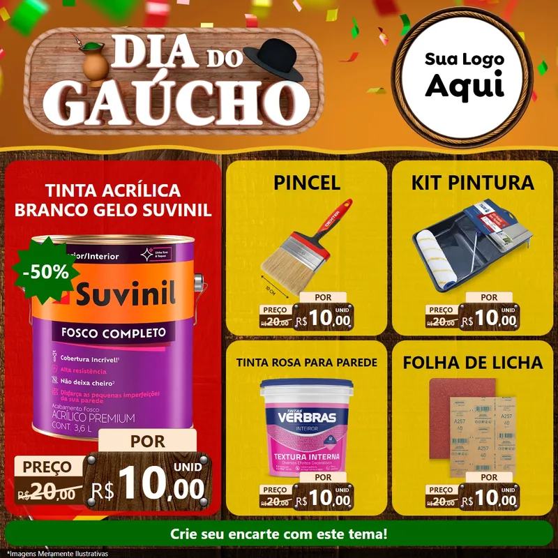 Modelo de Rede Social para Feed Facebook com o tema Dia do Gaúcho para Tintas e Ferramentas