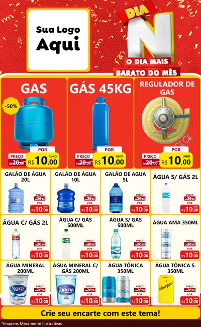 Modelo de Encarte para Encarte Grande com o tema Dia N o Dia Mais Barato do Mês para Água e gás