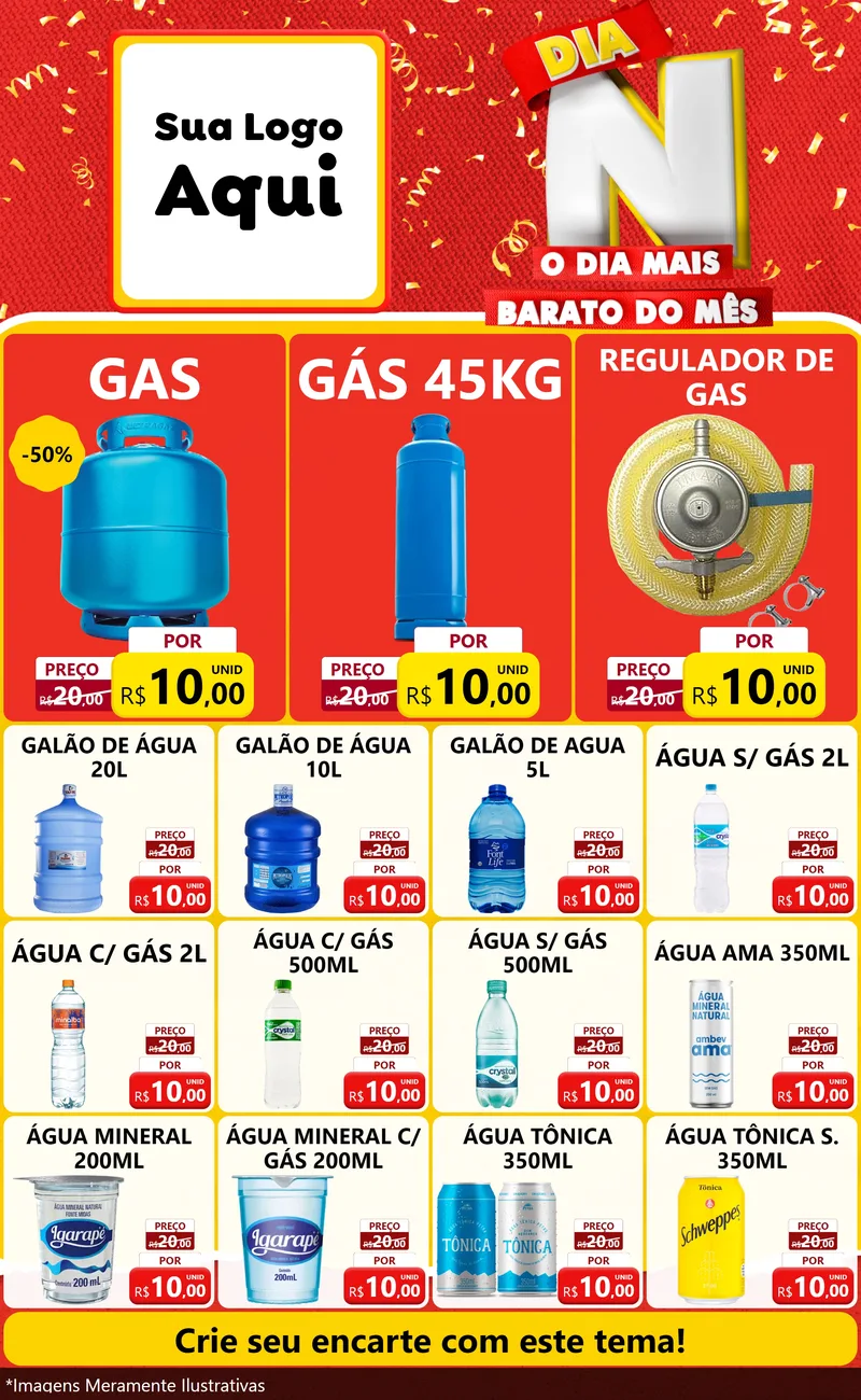 Modelo de Encarte para Encarte Grande com o tema Dia N o Dia Mais Barato do Mês para Água e gás