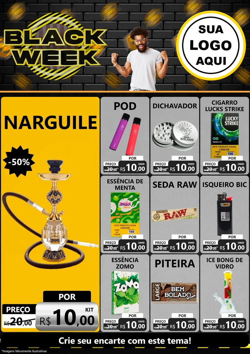 Modelo de Encarte para Encarte A4 Vertical com o tema Black Week para Tabacaria
