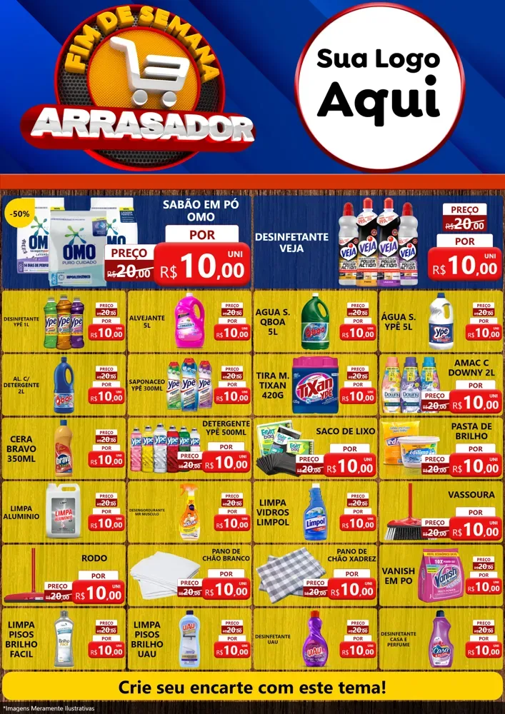 Modelo de Encarte para Encarte A4 Vertical com o tema Fim De Semana Arrasador para Produtos de Limpeza