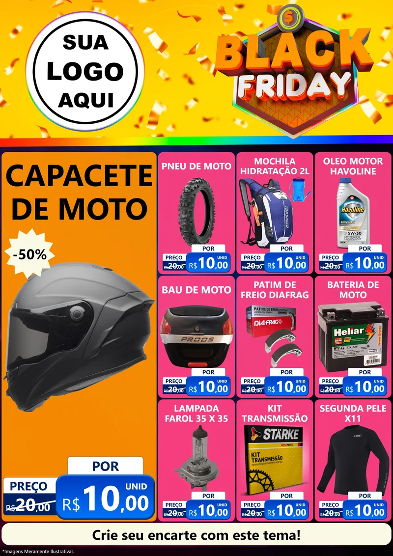 Modelo de Encarte para Encarte A4 Vertical com o tema Black Friday para Moto peças