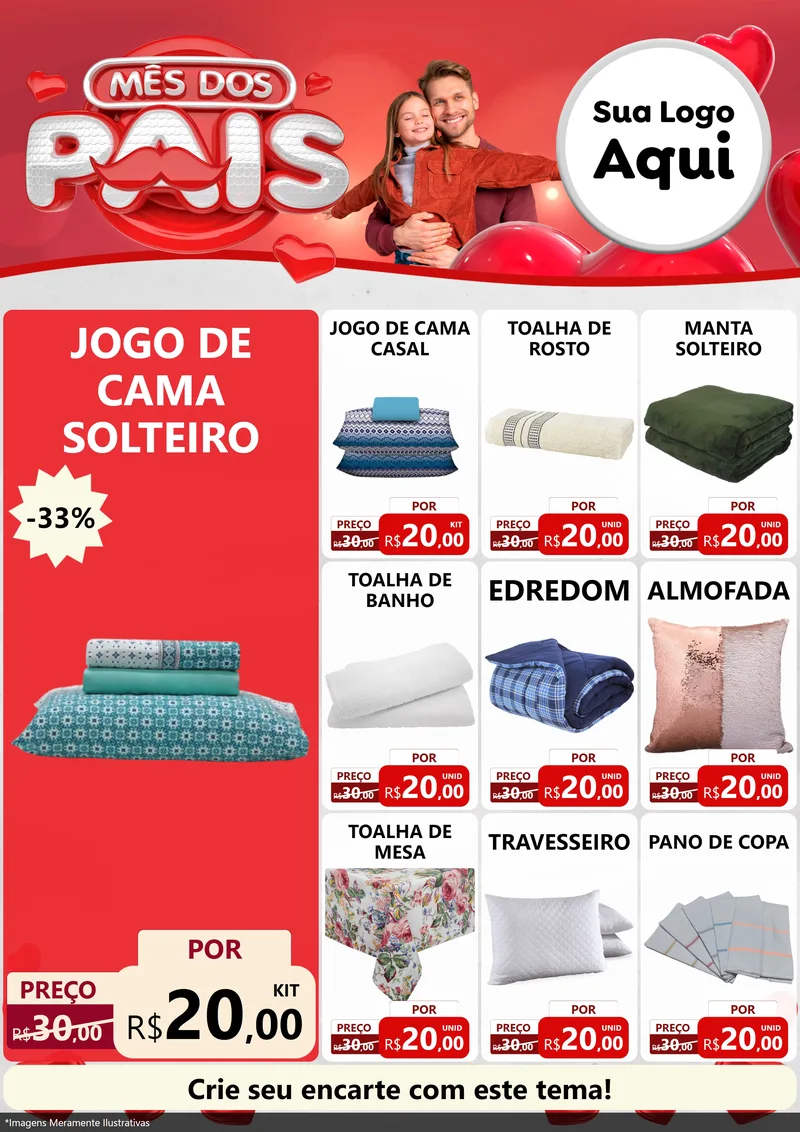 Modelo de Encarte para Encarte A4 Vertical com o tema Mês dos Pais para Cama, Mesa e Banho
