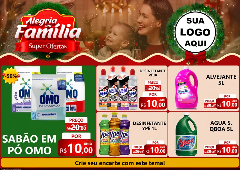 Modelo de Encarte para Encarte A4 Horizontal com o tema Alegria Em Família - Super Ofertas para Produtos de Limpeza