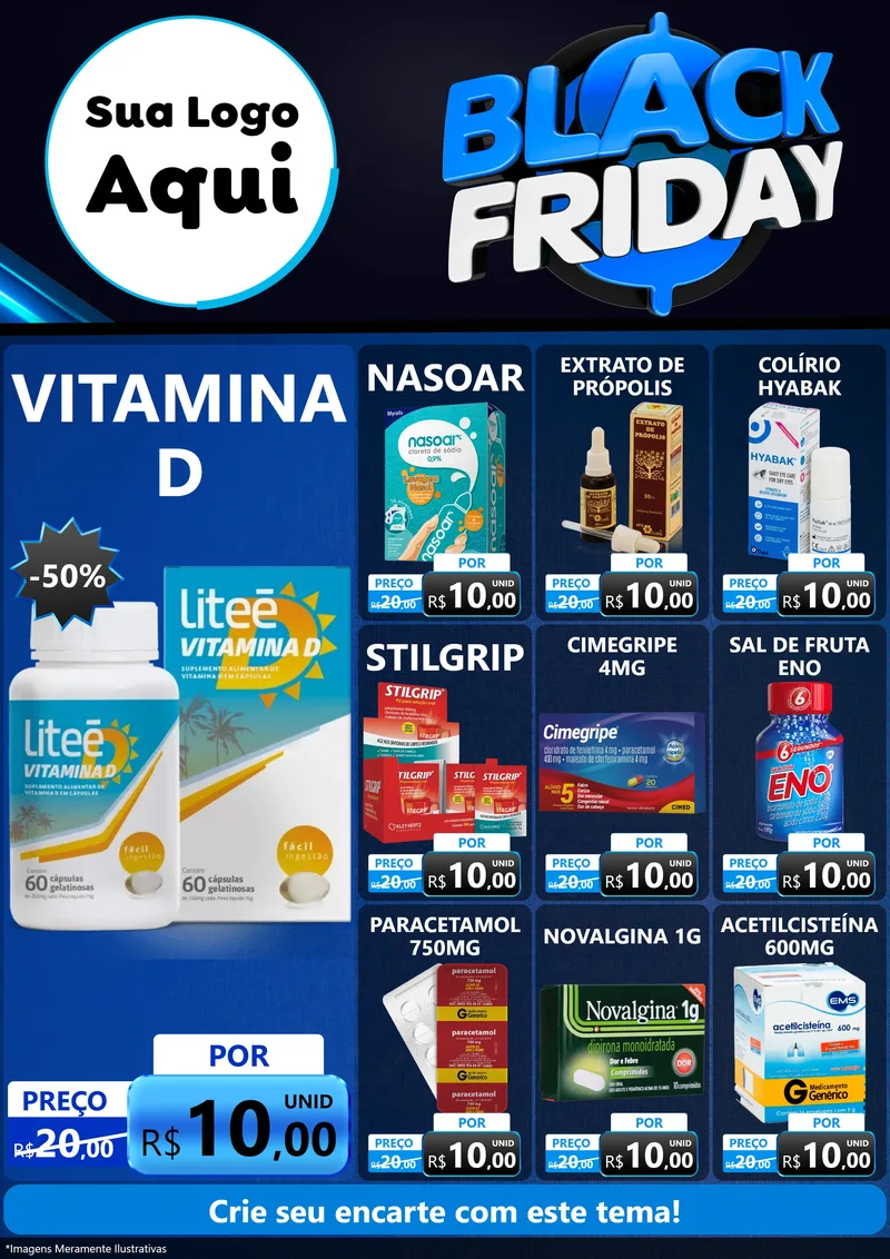 Modelo de Encarte para Encarte A4 Vertical com o tema Black Friday para Farmácia