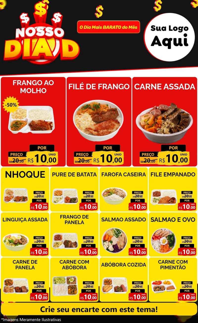 Modelo de Encarte para Encarte Grande com o tema Nosso Dia D para Restaurante