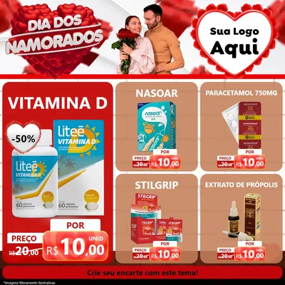 Modelo de Rede Social para Feed Facebook com o tema Dia dos Namorados para Farmácia