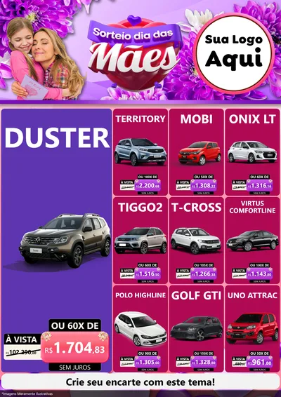 Modelo de Encarte para Encarte A4 Vertical com o tema Sorteio Dia das Mães para Concessionaria de Carros