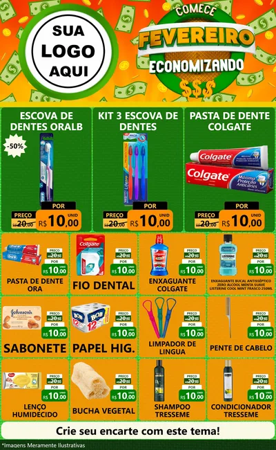 Modelo de Encarte para Encarte Grande com o tema Comece Fevereiro Economizando para Higiene Pessoal