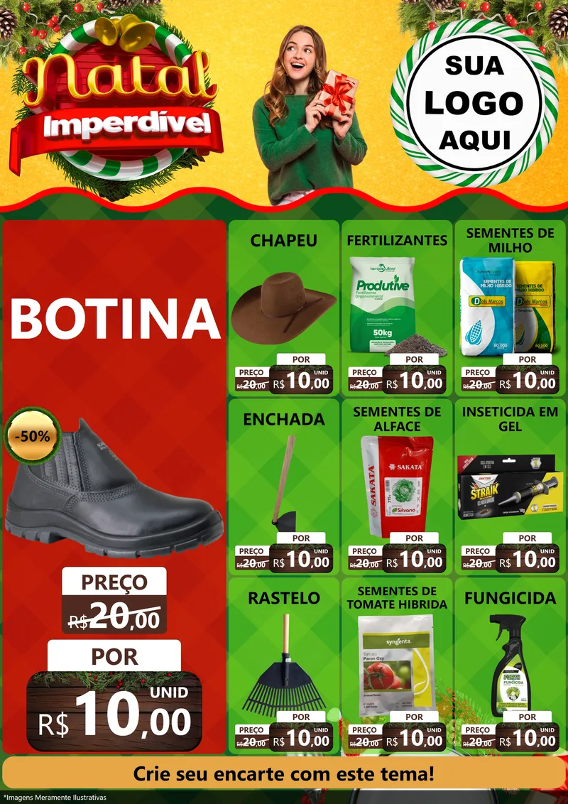 Modelo de Encarte para Encarte A4 Vertical com o tema Natal Imperdível para Agropecuária