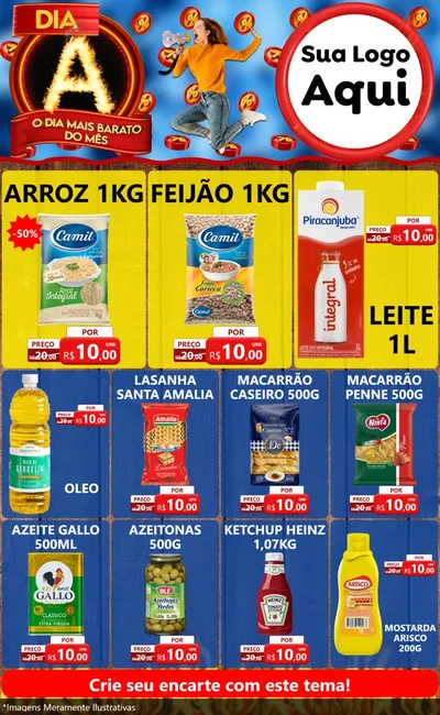 Modelo de Encarte para Encarte Grande com o tema Dia A - O Dia Mais Barato Do Mês para Supermercado