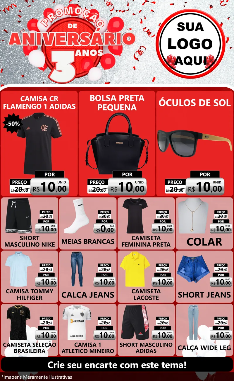 Modelo de Encarte para Encarte Grande com o tema Promoção de Aniversário - 3 Anos para Roupas e acessórios