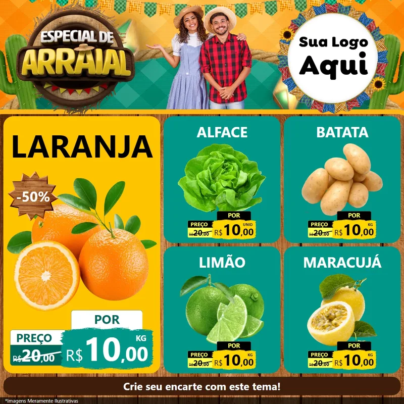 Modelo de Rede Social para Feed Facebook com o tema Especial De Arraial para Hortifrúti