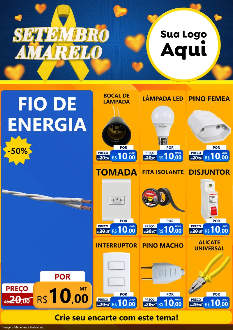 Modelo de Encarte para Encarte A4 Vertical com o tema Setembro Amarelo para Materiais Elétricos