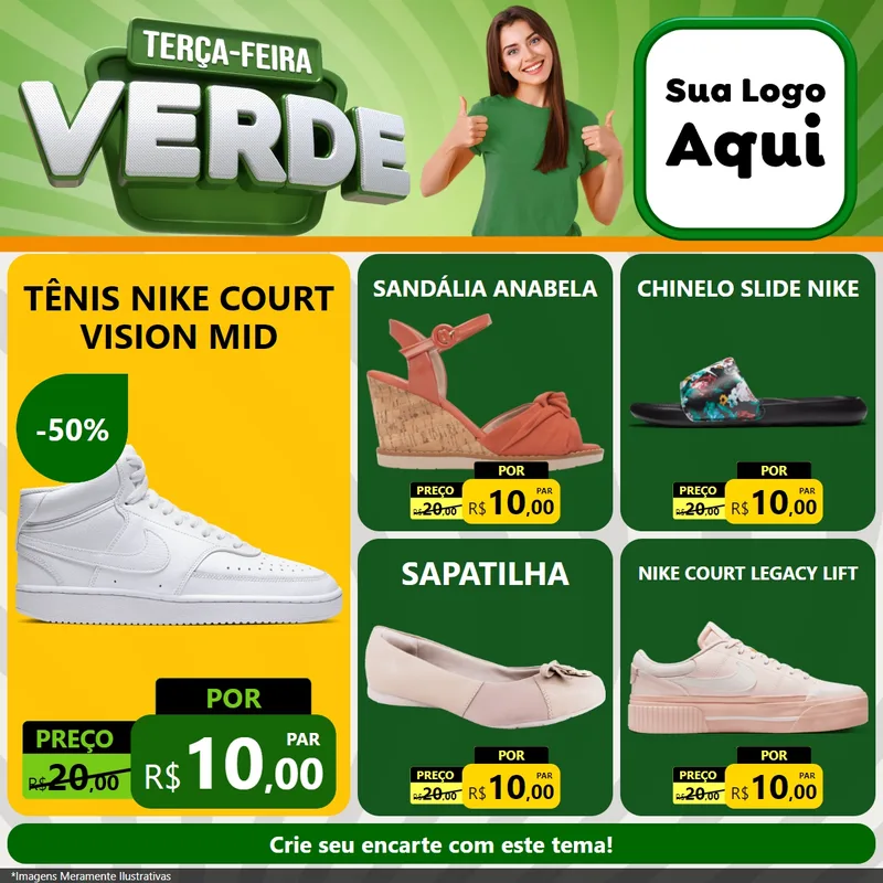 Modelo de Rede Social para Feed Facebook com o tema Terça - Feira Verde para Calçados