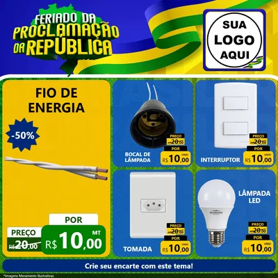 Modelo de Rede Social para Feed Facebook com o tema Feriado da Proclamação da República para Materiais Elétricos