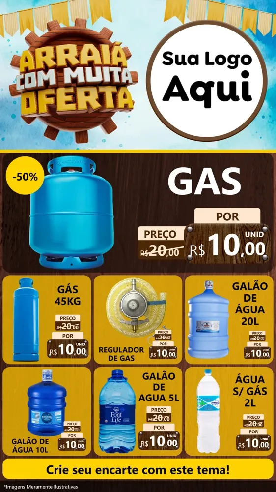 Modelo de Rede Social para Stories com o tema Ofertas de São João - Junina para Água e gás