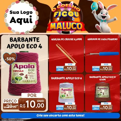 Modelo de Rede Social para Feed Facebook com o tema O Coelho Ficou Maluco - Páscoa para Armarinho e Aviamentos