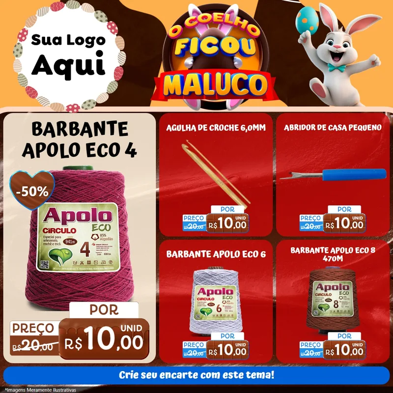 Modelo de Rede Social para Feed Facebook com o tema O Coelho Ficou Maluco - Páscoa para Armarinho e Aviamentos