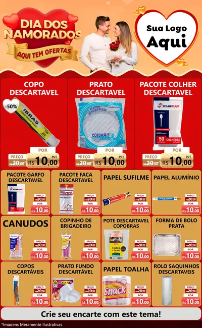 Modelo de Encarte para Encarte Grande com o tema Dia dos Namorados - Aqui Tem Ofertas para Embalagens