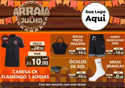 Modelo de Encarte para Encarte A4 Horizontal com o tema Arraiá de Julho - Junina para Roupas e acessórios