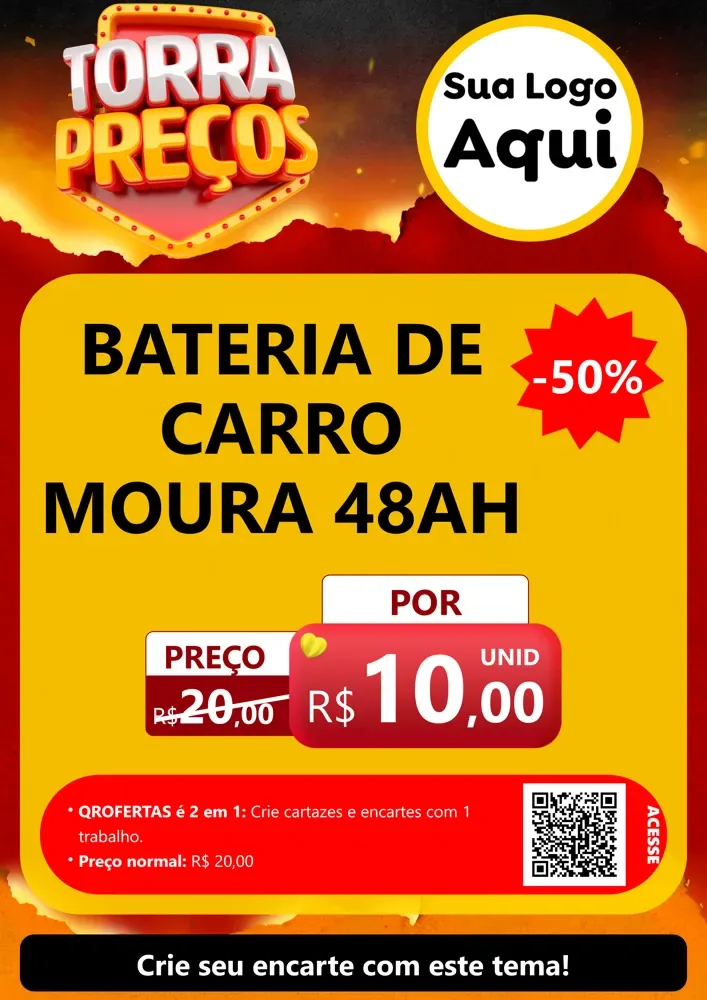 Modelo de Cartaz para Cartaz A4 Vertical com o tema Torra Preços para Baterias Elétricas