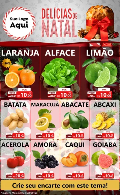 Modelo de Encarte para Encarte Grande com o tema Delícias de Natal para Hortifrúti