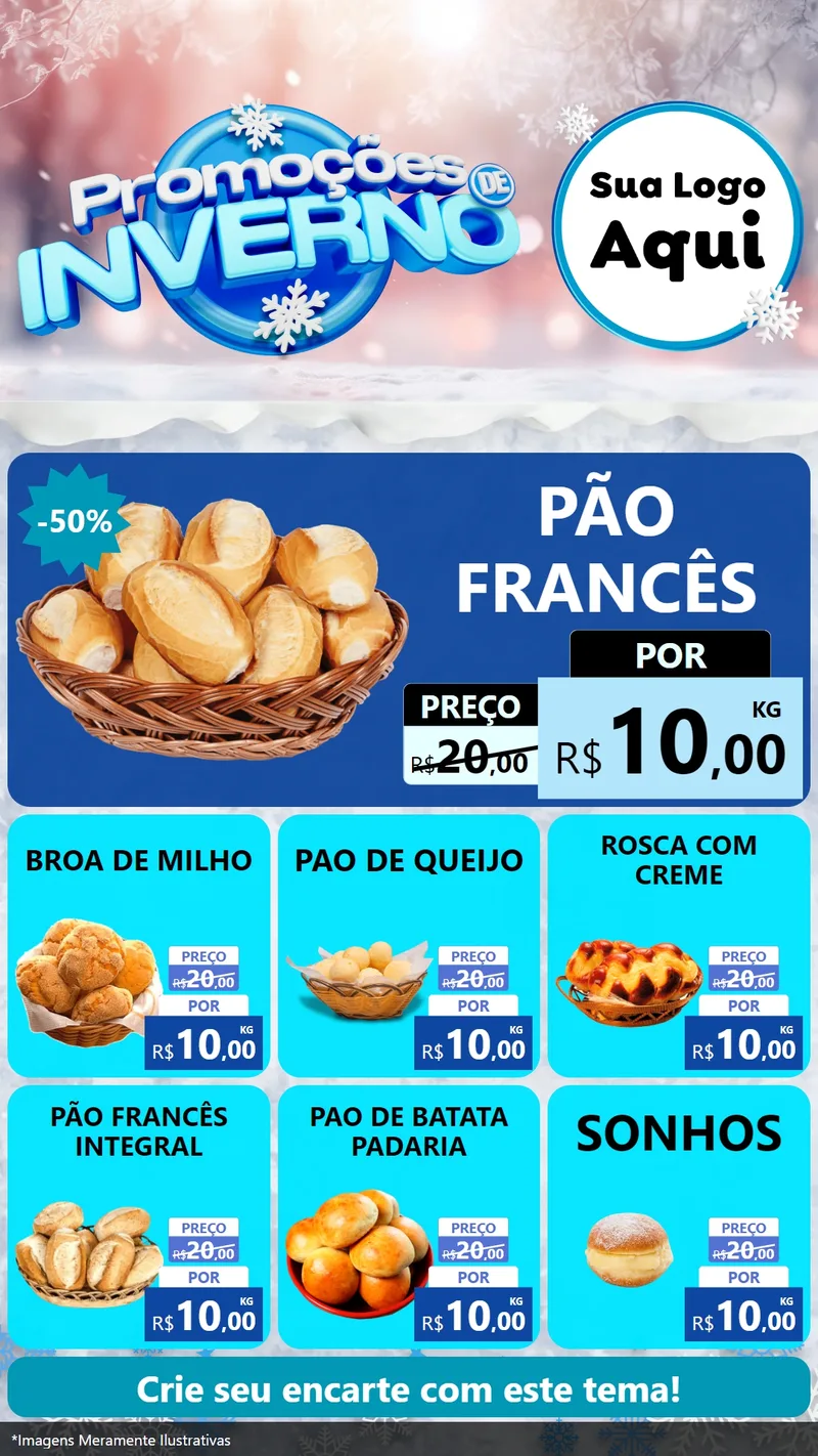 Modelo de Rede Social para Stories com o tema Promoções de Inverno para Padaria