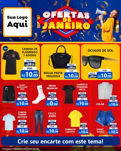 Modelo de Rede Social para Feed Instagram com o tema Ofertas de Janeiro para Roupas e acessórios