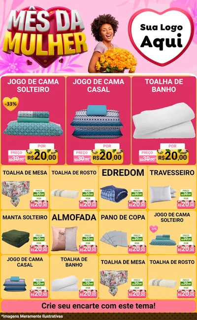 Modelo de Encarte para Encarte Grande com o tema Mês da Mulher para Cama, Mesa e Banho