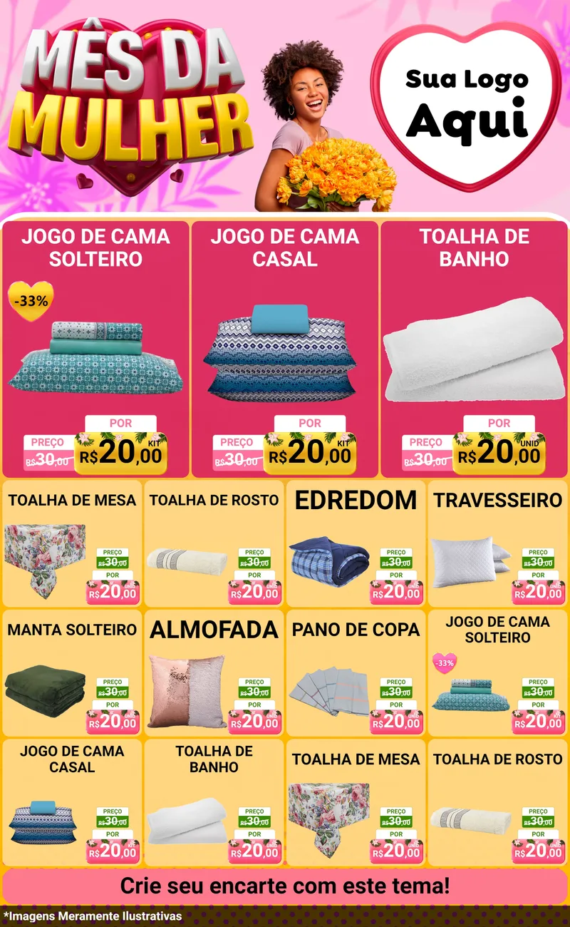 Modelo de Encarte para Encarte Grande com o tema Mês da Mulher para Cama, Mesa e Banho