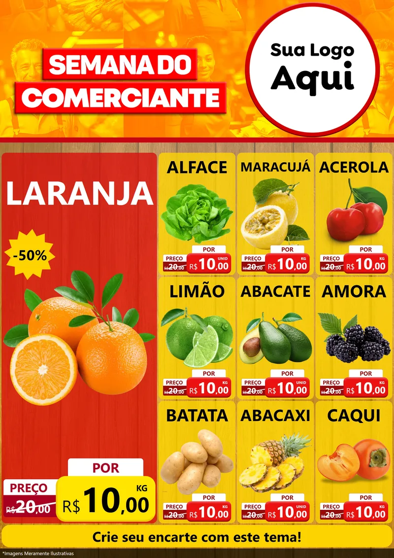 Modelo de Encarte para Encarte A4 Vertical com o tema Semana do Comerciante para Hortifrúti