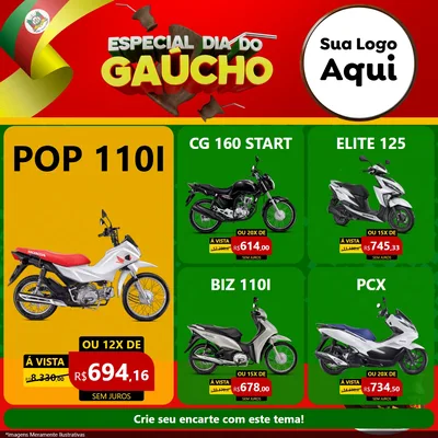 Modelo de Rede Social para Feed Facebook com o tema Especial Dia do Gaúcho para Concessionaria de Motos