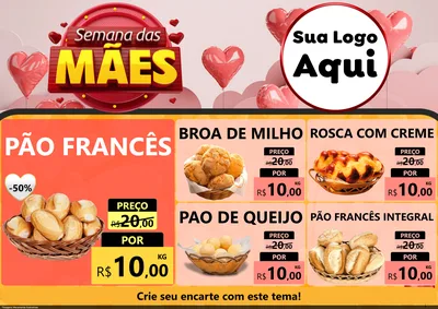Modelo de Encarte para Encarte A4 Horizontal com o tema Semana das Mães para Padaria
